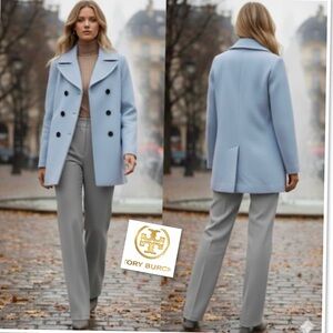 Tory Burch Light Blue Double Breasted, Peacoat Jacket Size 2